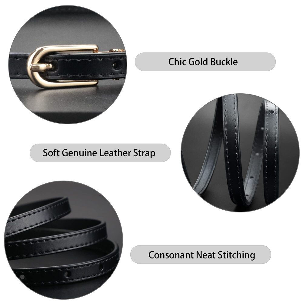 7729 2 Pack Thin Belts For Women Leather Skinny Belt Dress - Picture 4 of 6